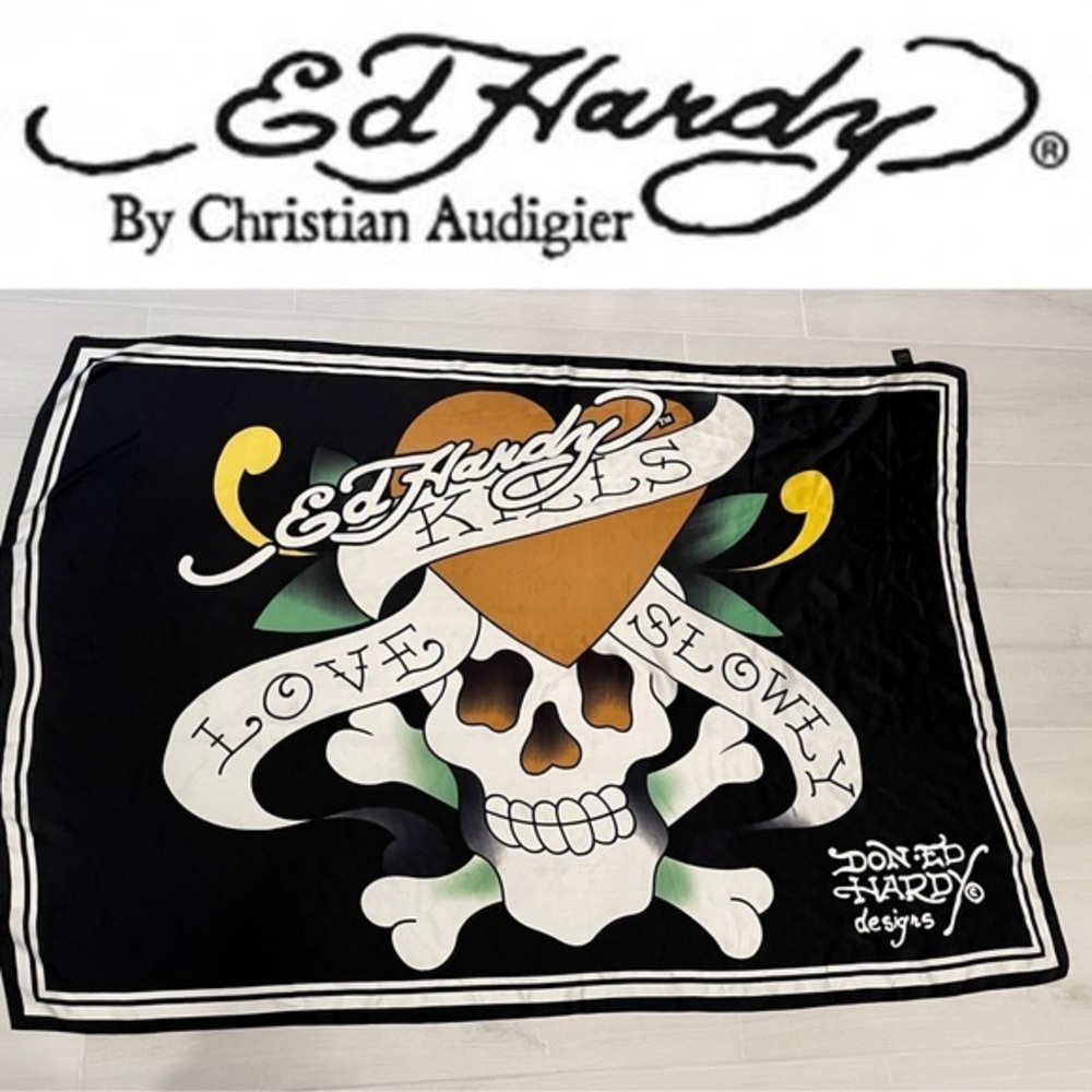 Ed Hardy 100% Silk Love Kills Scarf